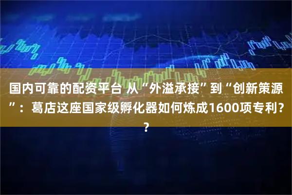 国内可靠的配资平台 从“外溢承接”到“创新策源”：葛店这座国家级孵化器如何炼成1600项专利？